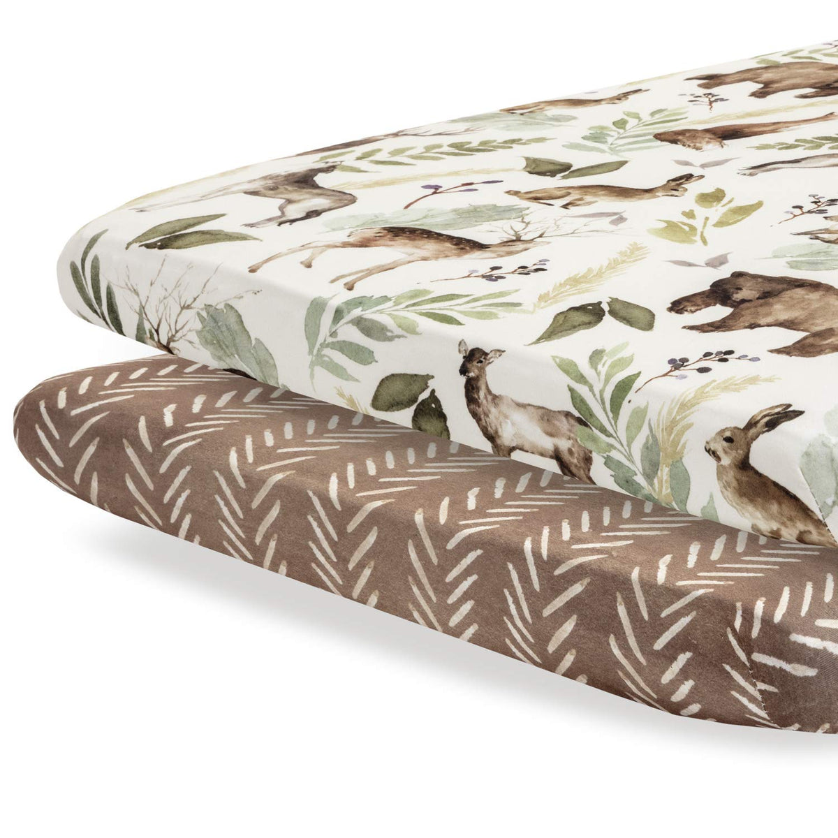 Pobibaby 2-pack woodland sheets folded for cozy, snug naps