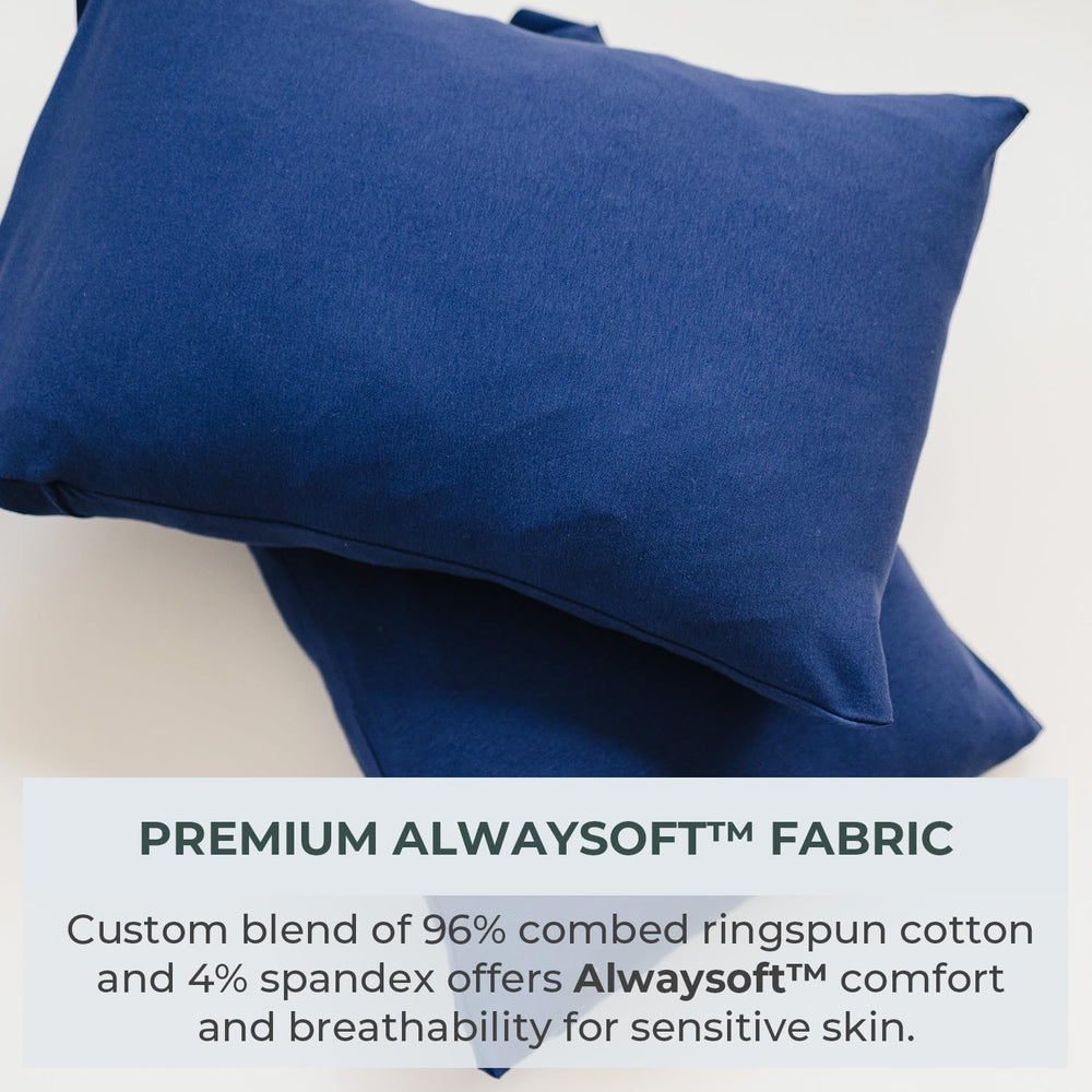 Pobibaby envelope closure design closeup, easy-on, easy-off for quick toddler pillow changes.