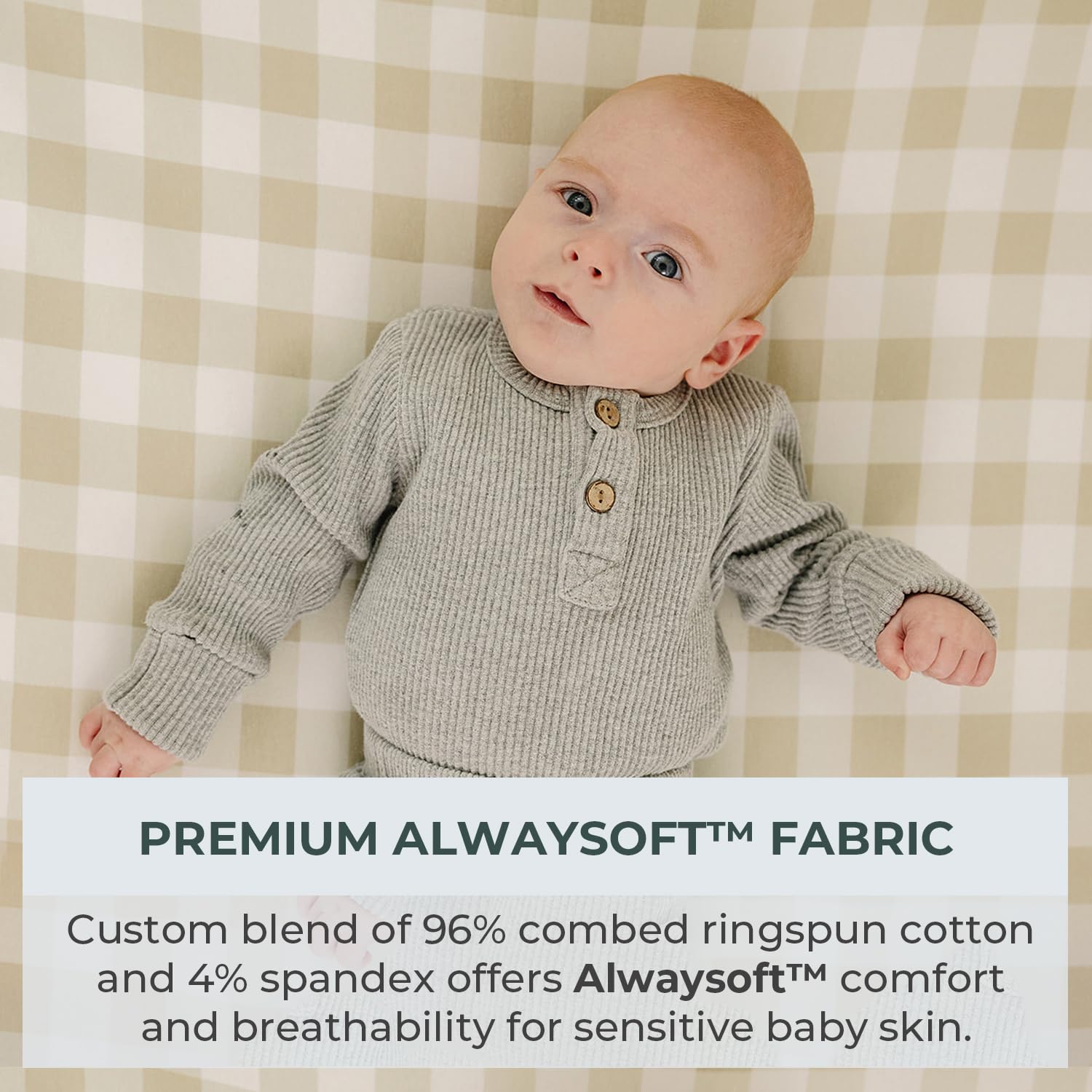 Pobibaby fabric close-up highlights ultra-soft cotton blend for gentle diaper changes.