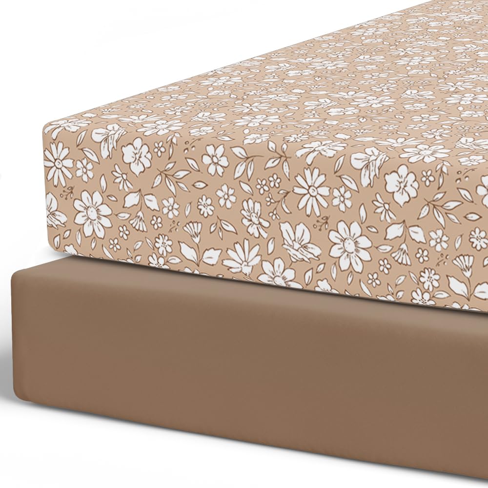 Pobibaby Meadow floral crib sheet on mattress with ultra-soft jersey knit for cozy sleep.