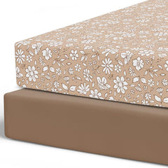 Pobibaby Meadow floral crib sheet on mattress with ultra-soft jersey knit for cozy sleep.