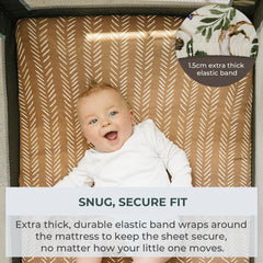 Pobibaby pack-n-play sheets elastic-band closeup showing secure fit