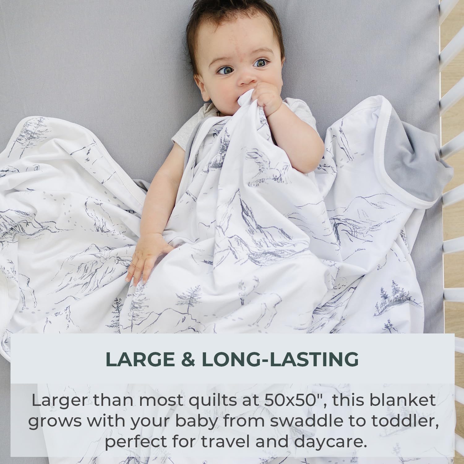 Pobibaby blanket 50x50 on crib highlights year-round warmth and coverage