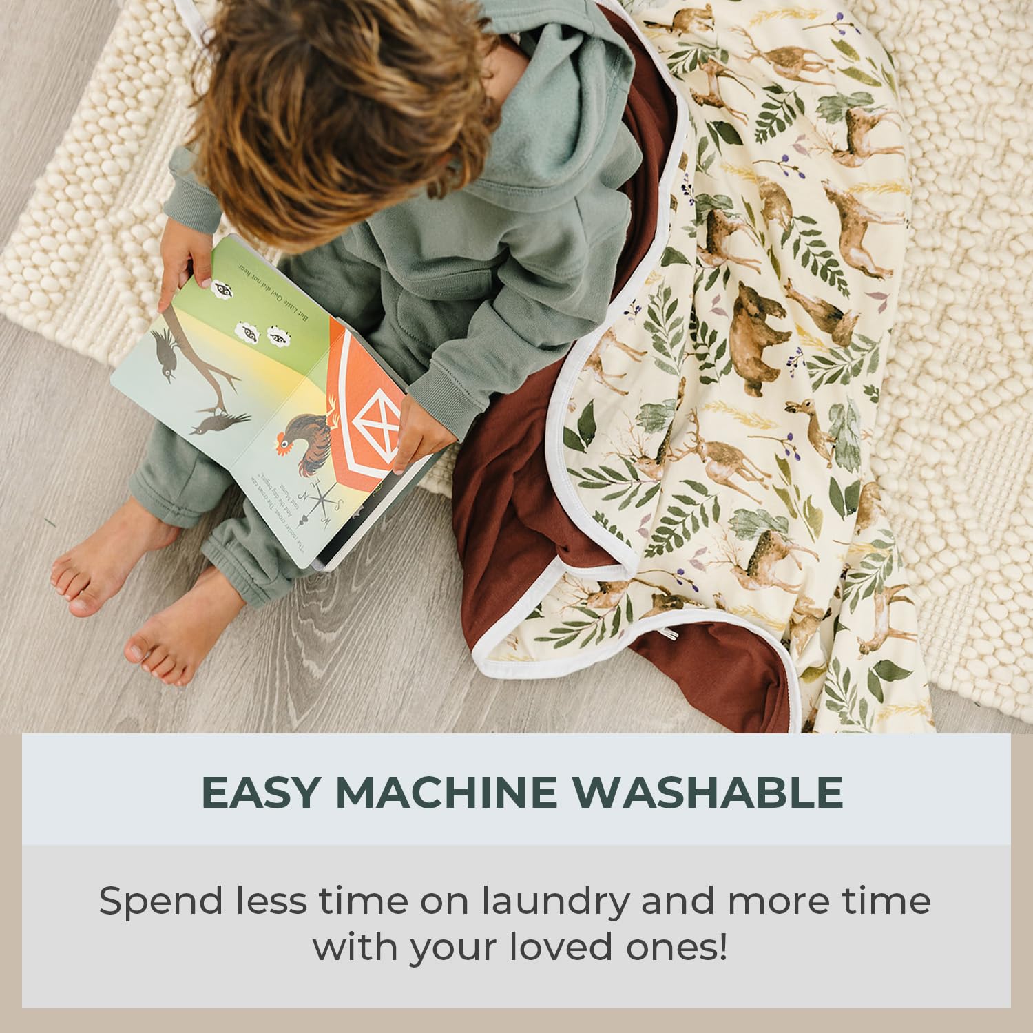 Pobibaby blanket showing easy-care machine washability