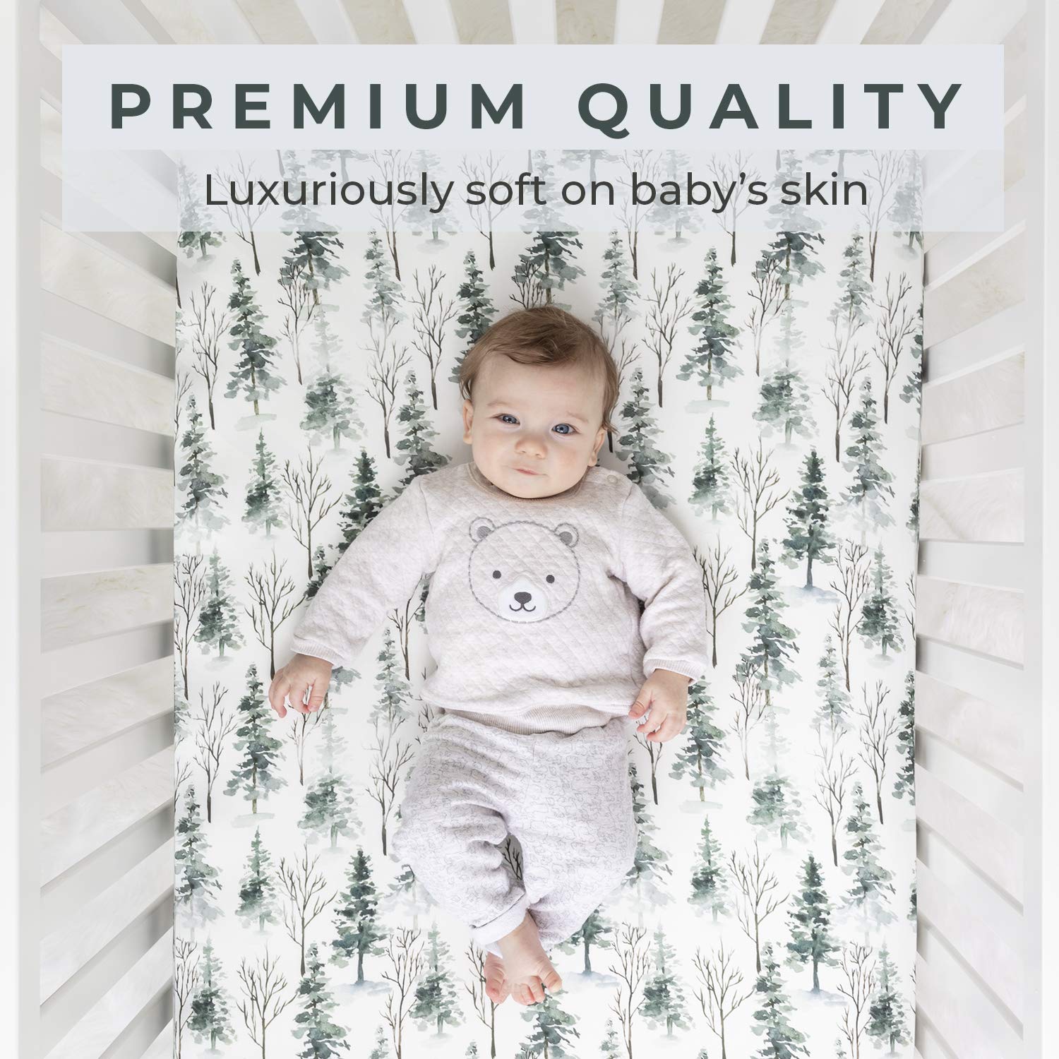 Pobi Baby ultra-soft cotton crib sheets close-up highlights breathable fabric for comfortable sleep.