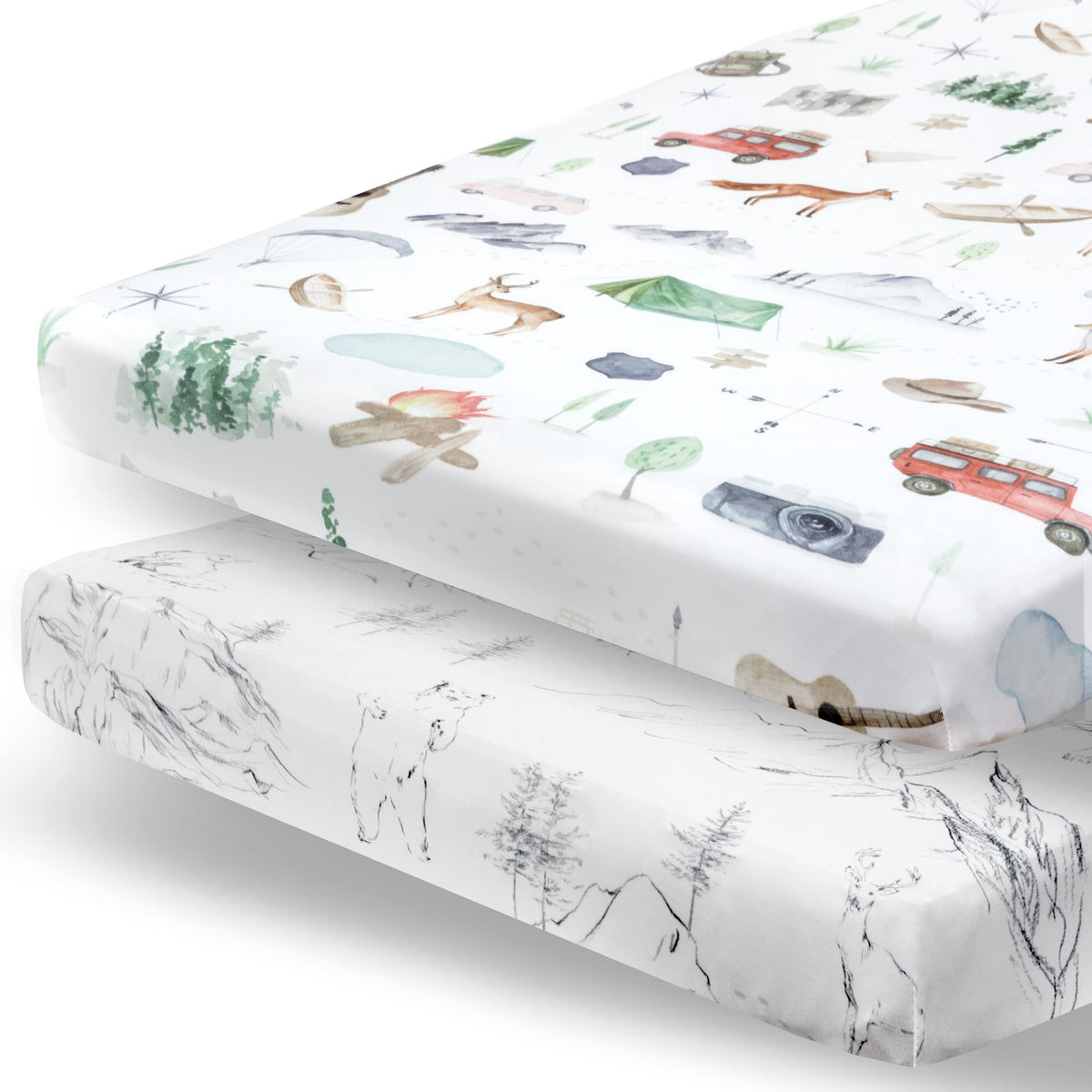 Pobibaby woodland-pattern pack-n-play sheet in soft fabric for cozy baby sleep.