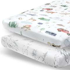 Pobibaby woodland-pattern pack-n-play sheet in soft fabric for cozy baby sleep.