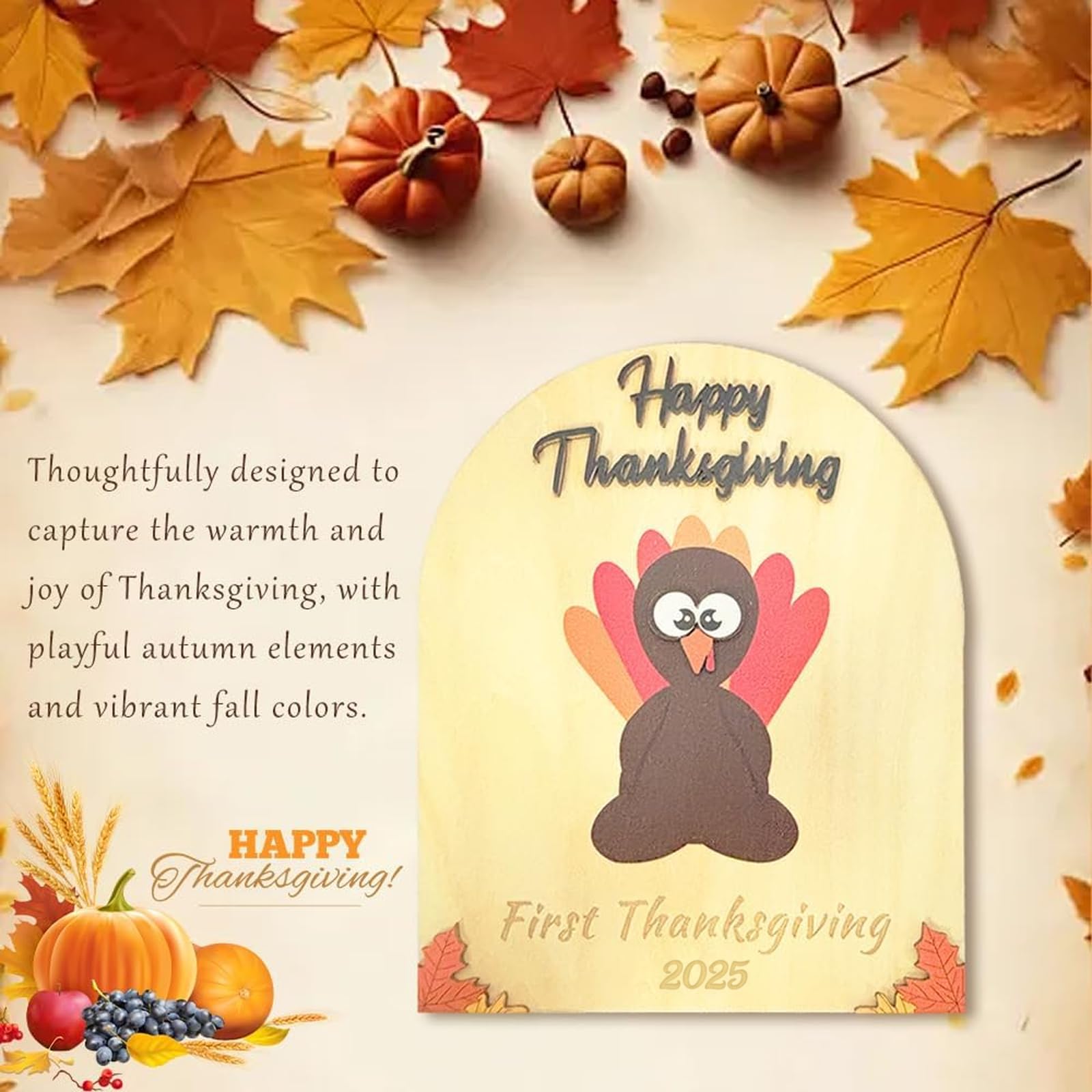 Poceton wooden turkey sign offers durable keepsake and festive décor.