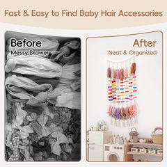 Poefditev hair bow organizer on wall-hanger keeps baby bows tidy and visible.
