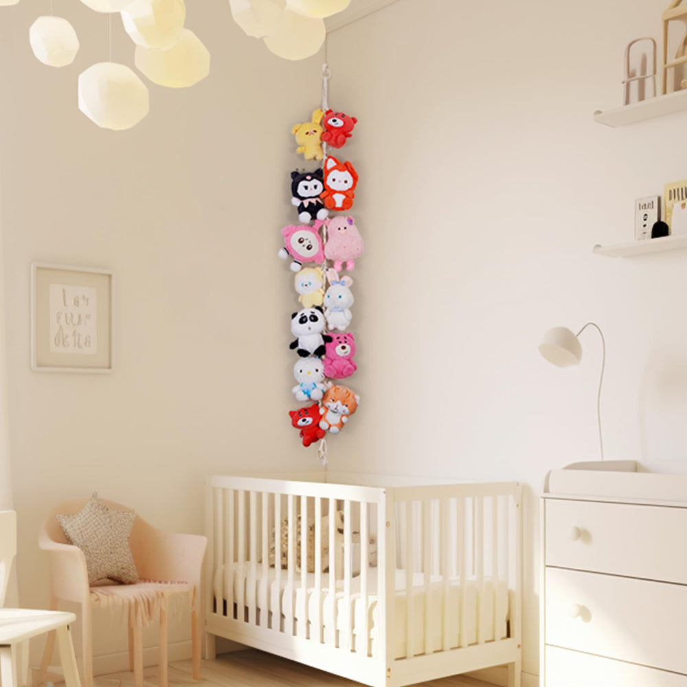 Poefditev hanging chain for kids' room uses vertical space for accessible toy storage