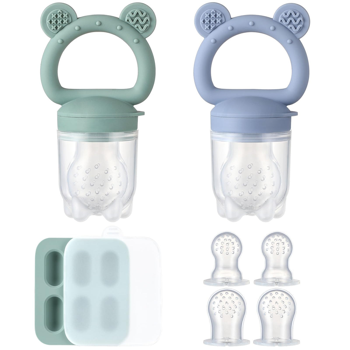 POIKSHARK 2-pack silicone baby fruit feeders with soft pouches promote safe self-feeding