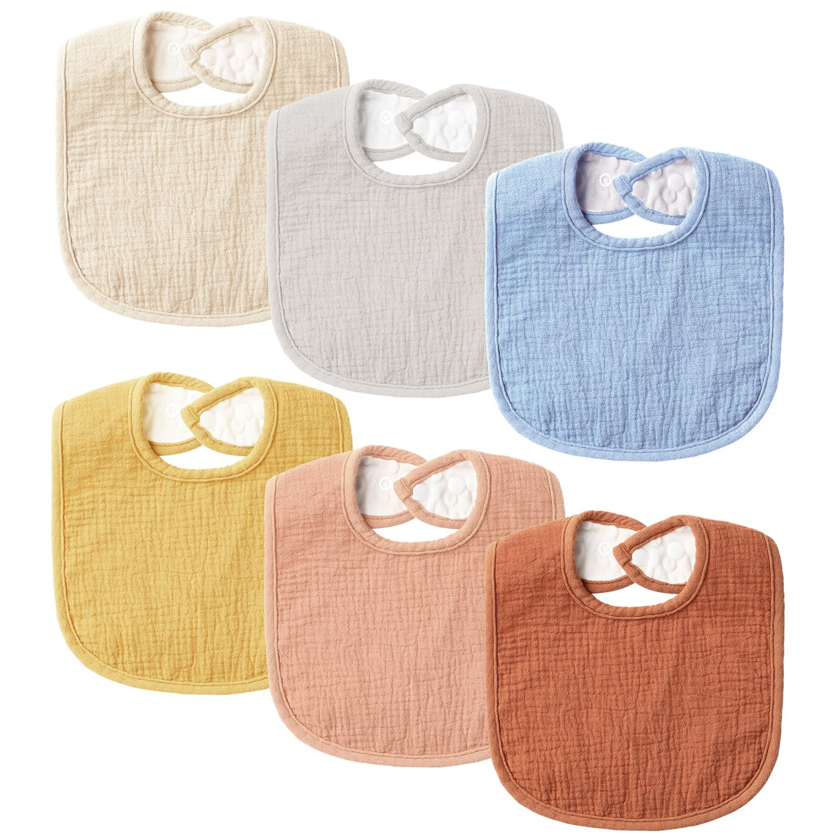POIKSHARK baby bib front view; soft muslin cotton for gentle skin contact and drool absorption.