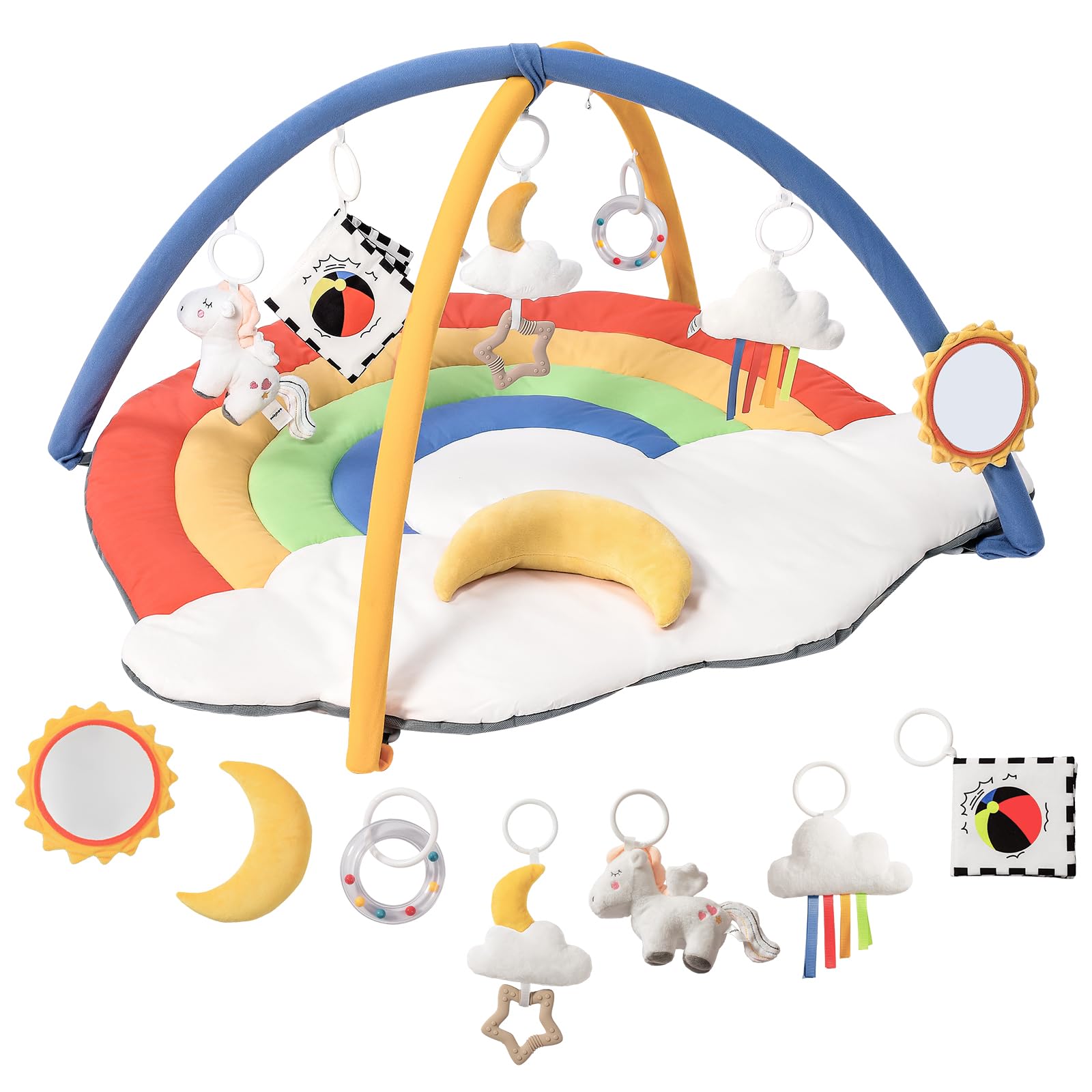 POIKSHARK baby gym play mat with 6 detachable toys supports tummy time and sensory play.