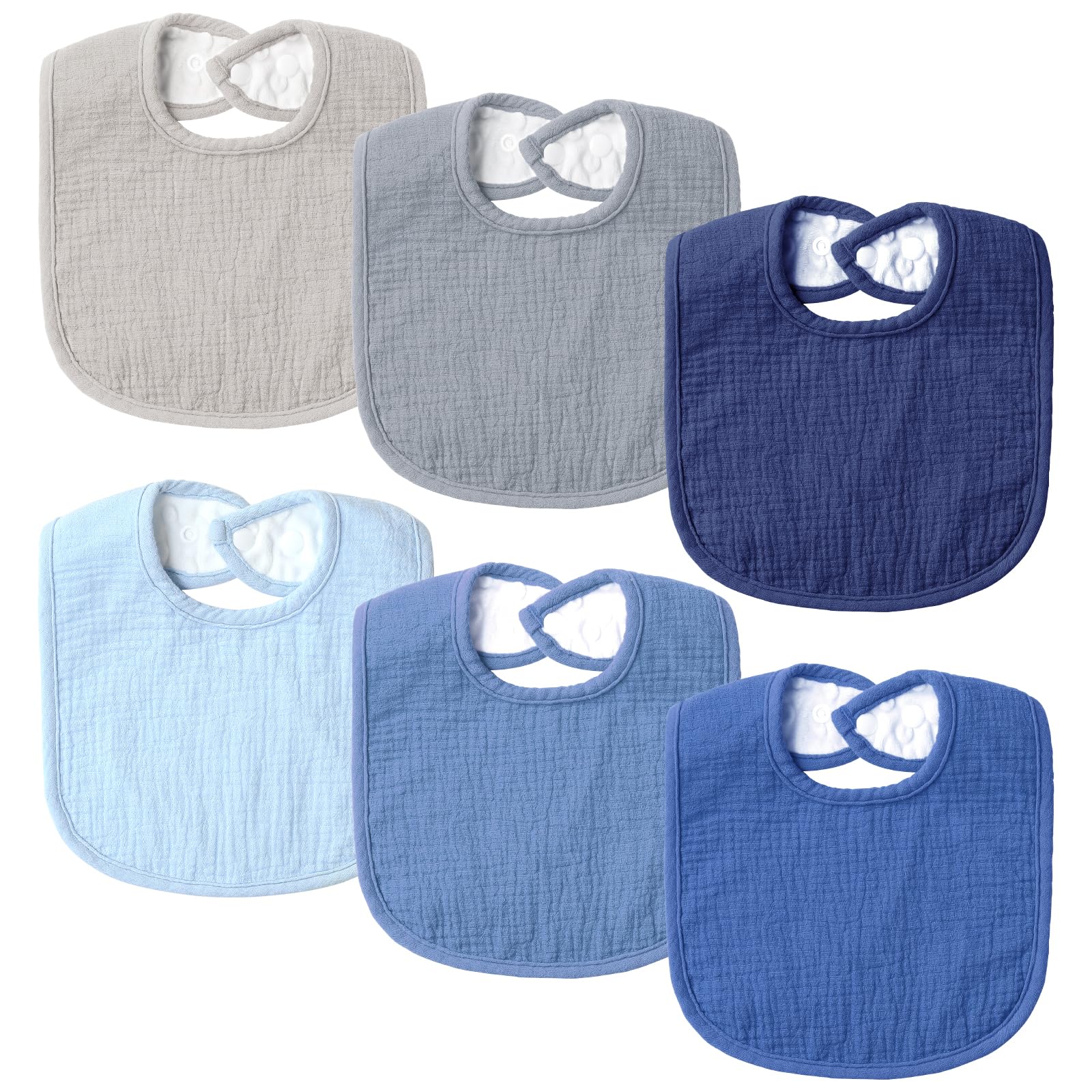 POIKSHARK bib blue-front shows soft cotton against skin for daily drool protection
