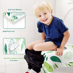 POIKSHARK Leaf toilet seat cover shows full-seat coverage for kids and adults.
