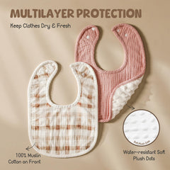 POIKSHARK Muslin Baby Bib back view showing Velboa plush dots for drool control.