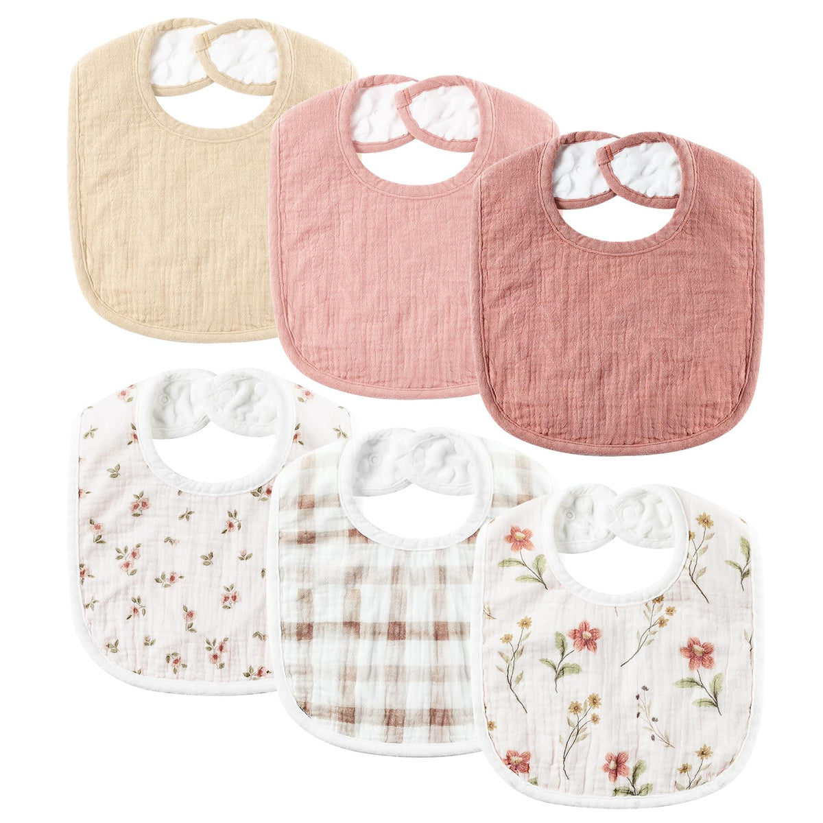 POIKSHARK Muslin Baby Bib front view with soft cotton and plush back for gentle absorption.