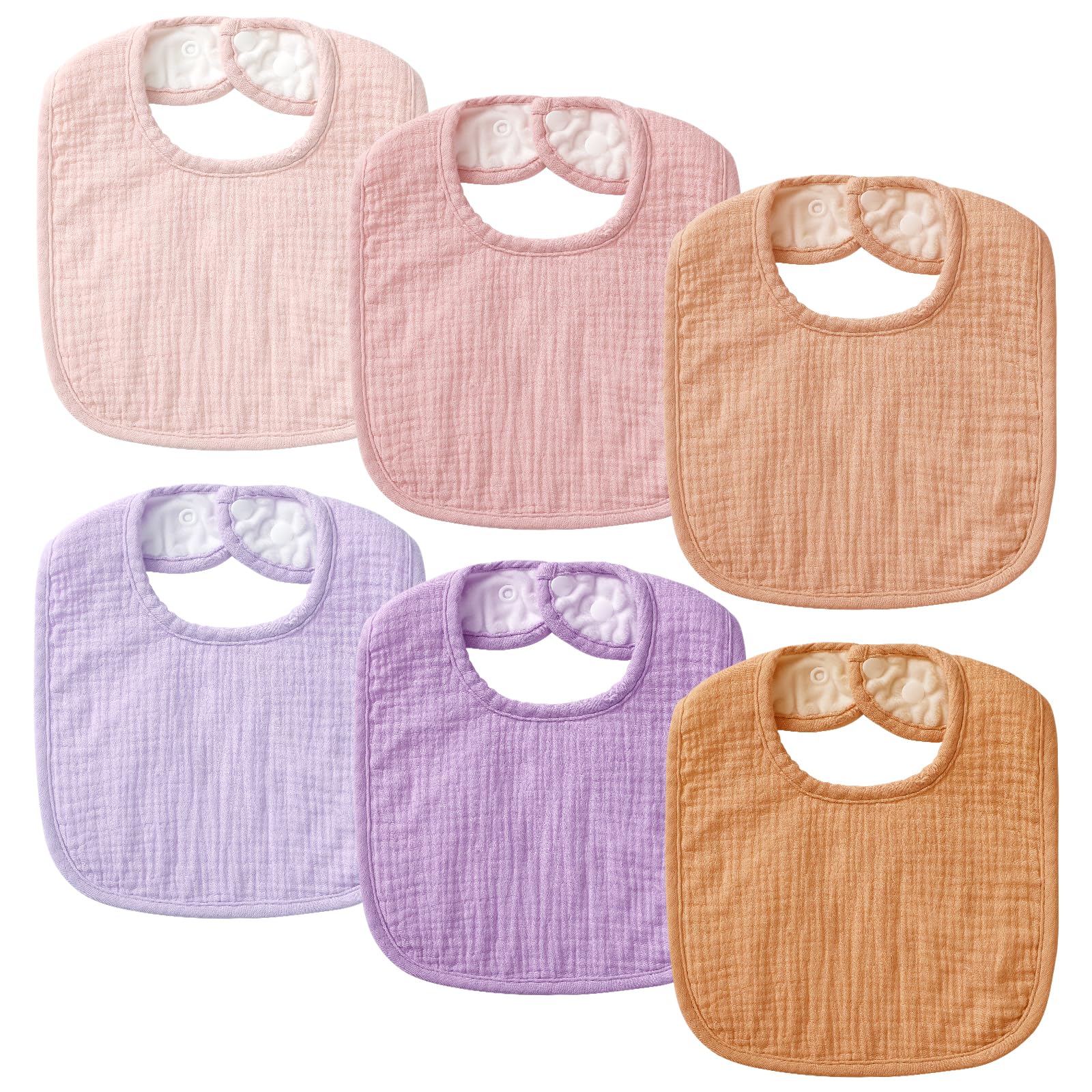 POIKSHARK muslin bib pink front view shows ultra-soft cotton for drool management.