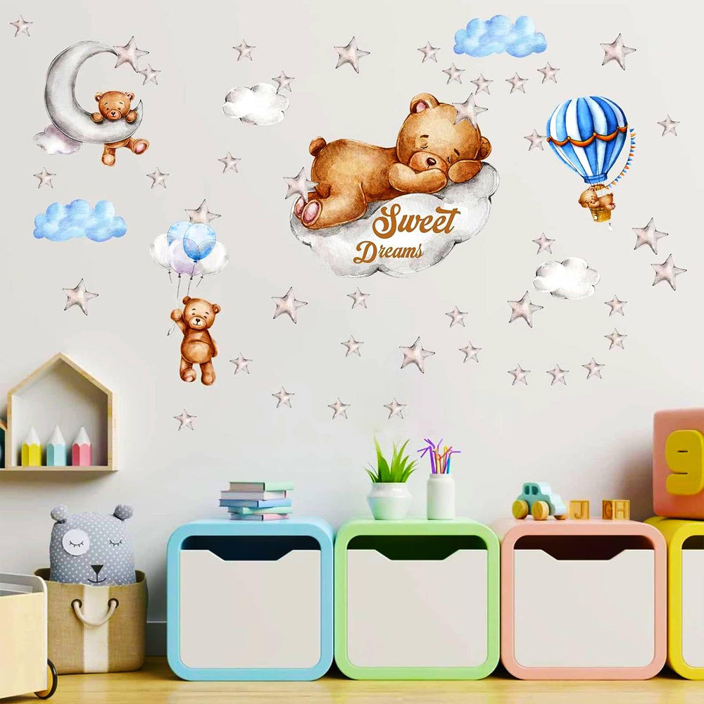 POILKMNI Tedy Bear space-themed wall art adds whimsy to a room