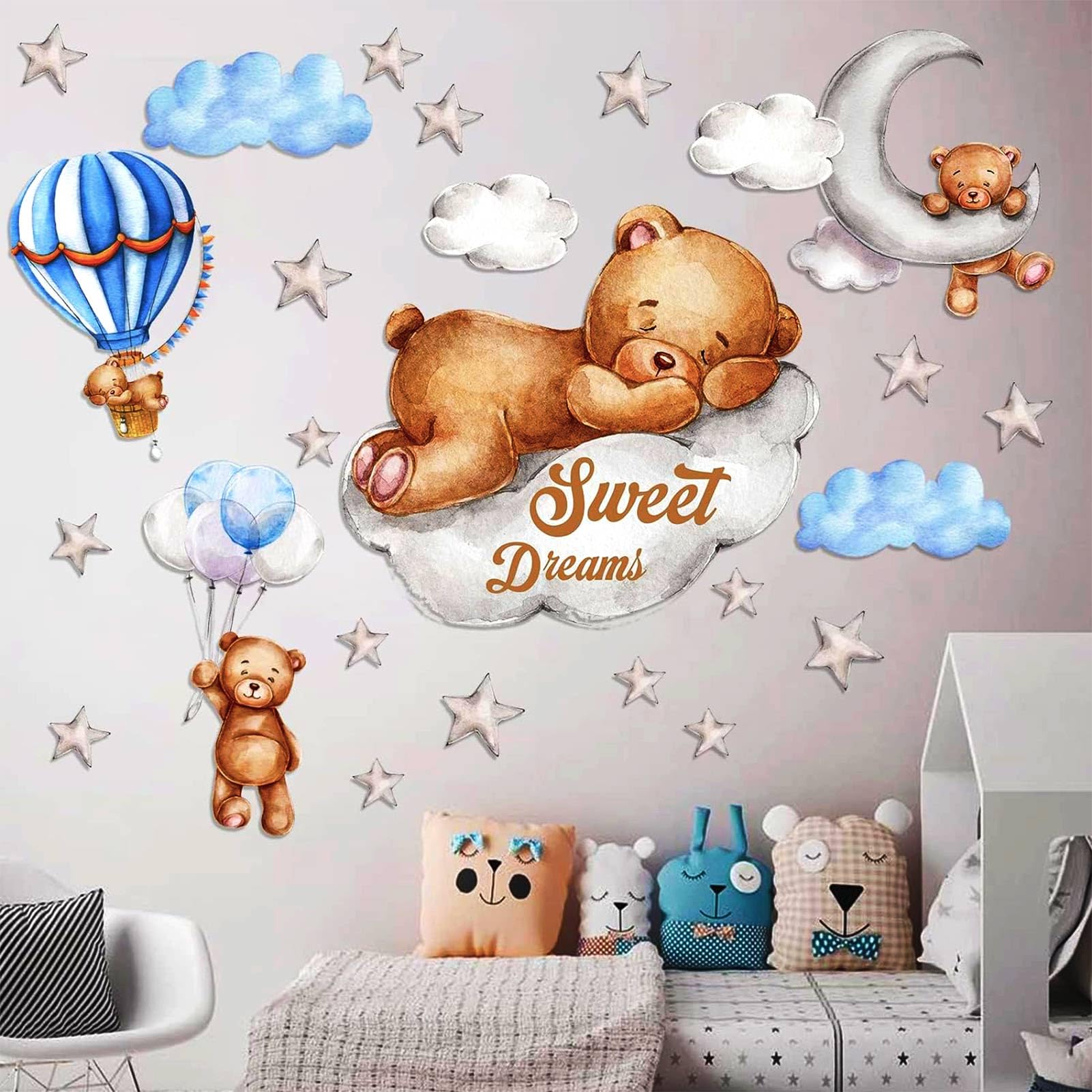 POILKMNI Tedy Bear moon wall sticker for quick nursery decor with playful design