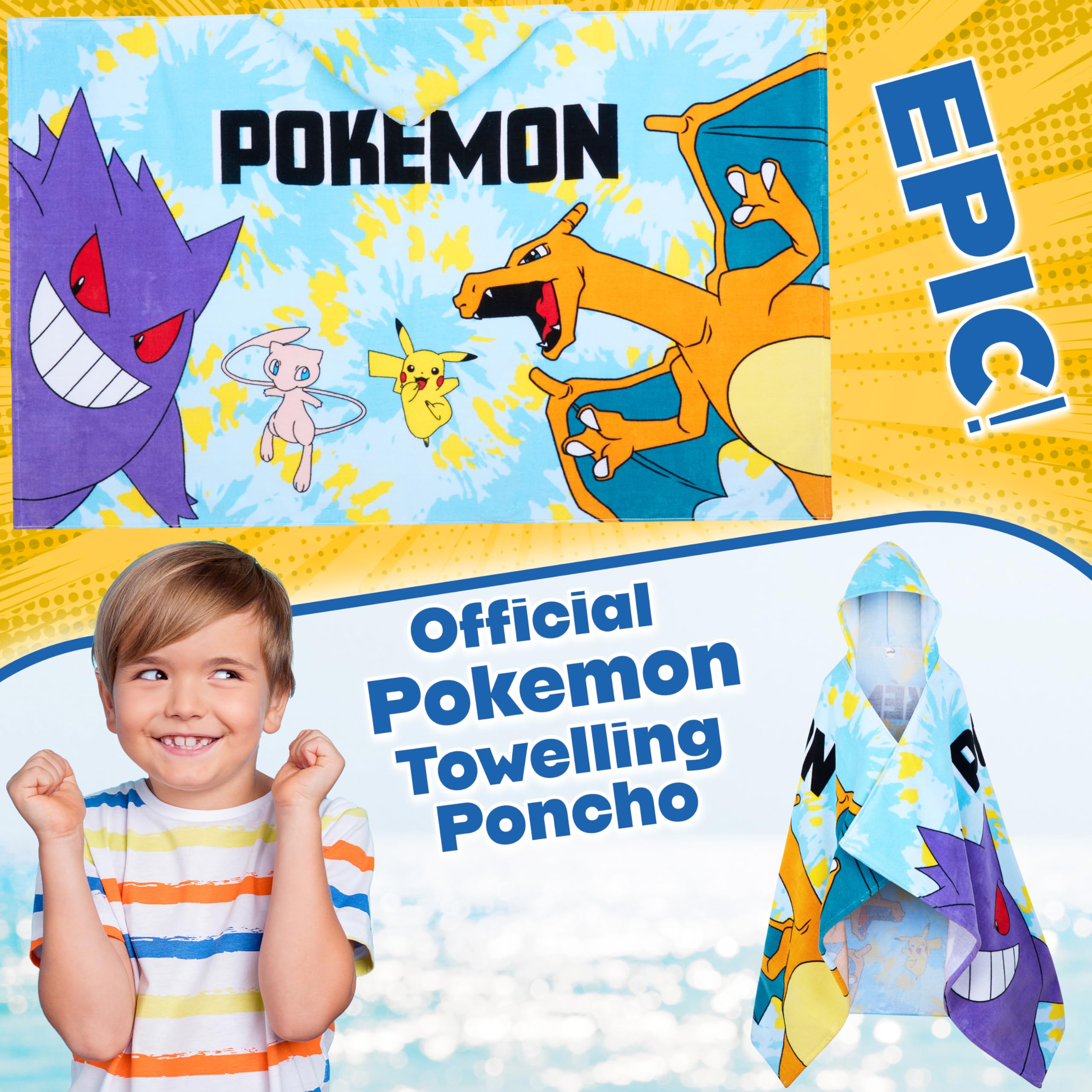 Pokemon hooded towel blue bath-time use for quick drying after splash