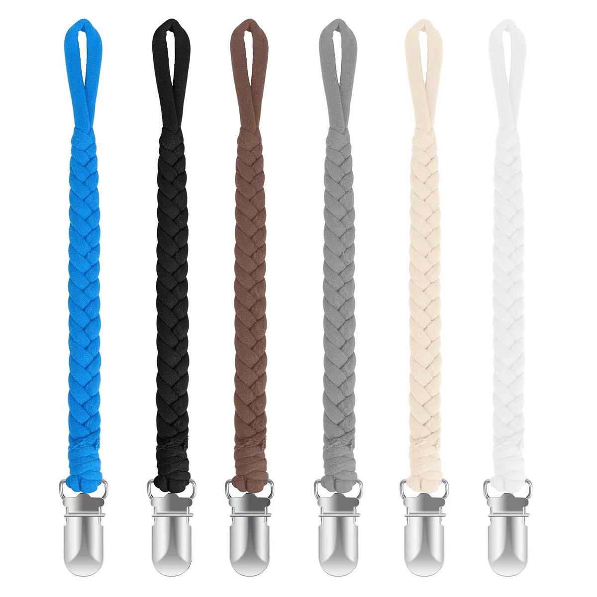 Pokipaw pacifier clip six-pack braided design provides secure hold.