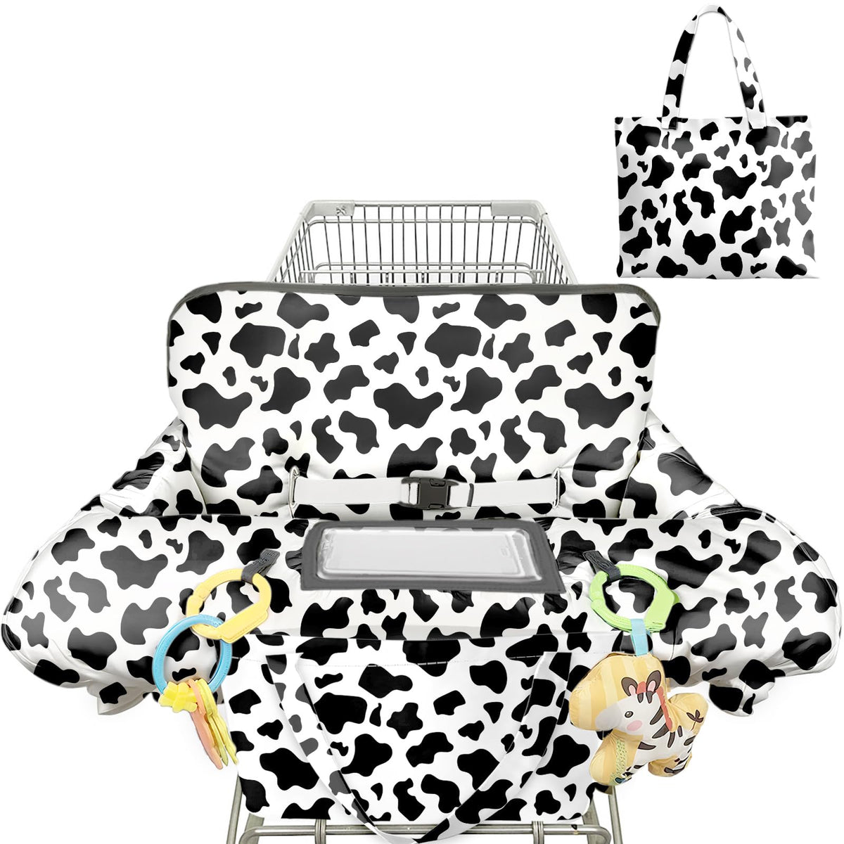 Polovillae cow-pattern cart cover folded for travel and storage.