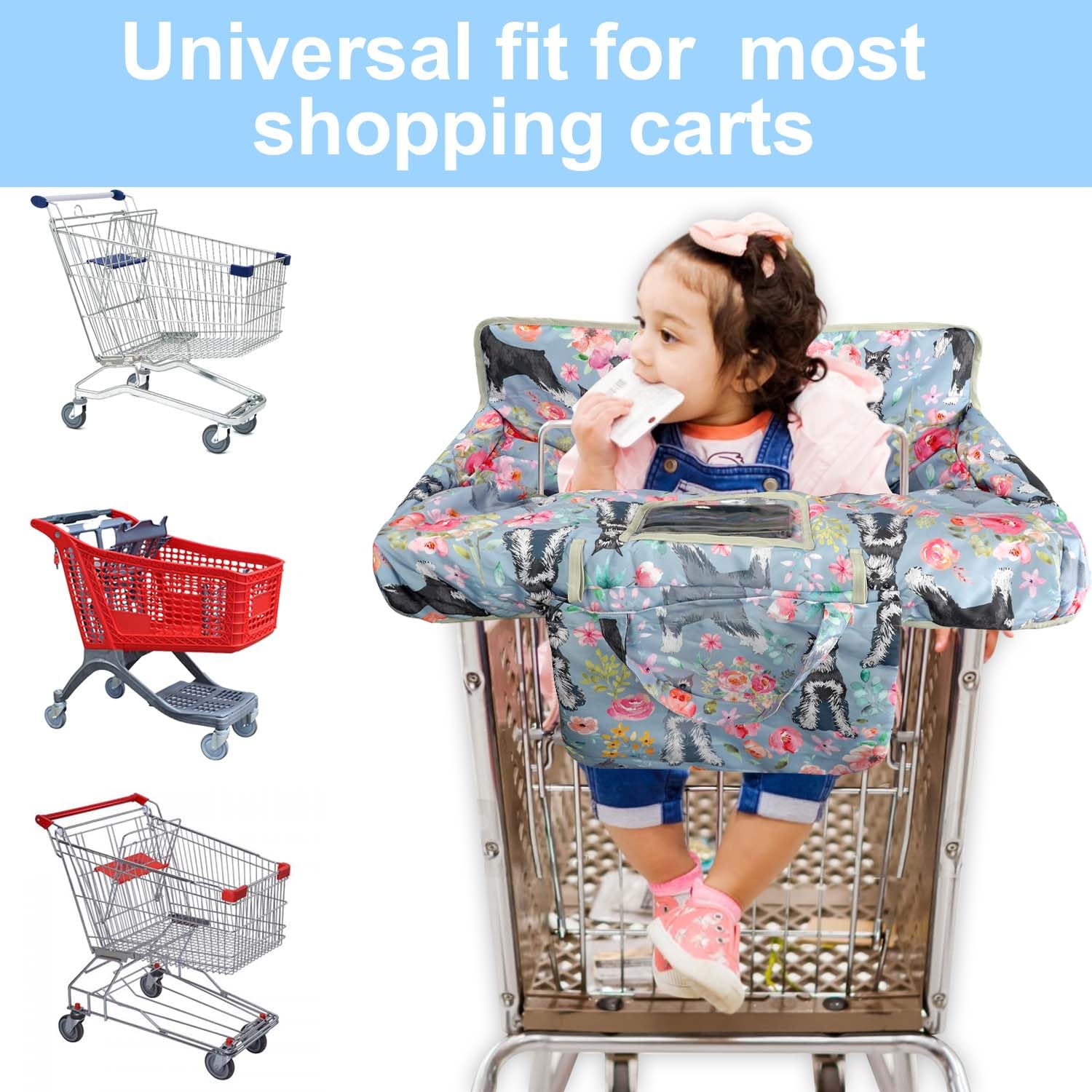 Polovillae grey cart cover folded in carry pouch for storage.