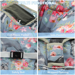 Polovillae grey cart cover in-cart view highlighting toy loop and pockets.