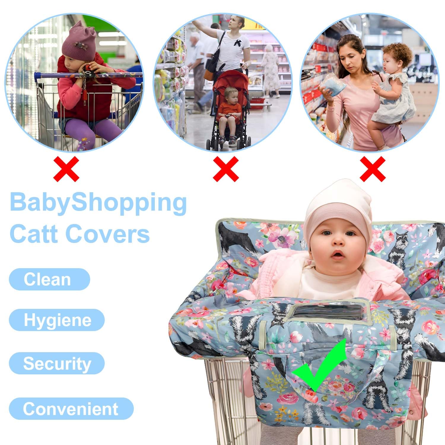Polovillae grey high chair cover clip demonstrates easy setup and portability.