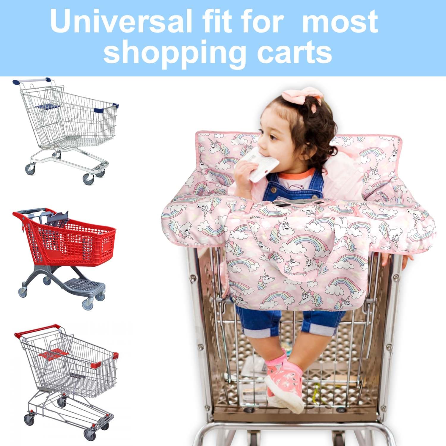 Polovillae pink cart cover folds into a compact carry pouch for travel and storage