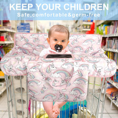 Polovillae pink cart cover safety harness in use keeps baby secure while browsing aisles
