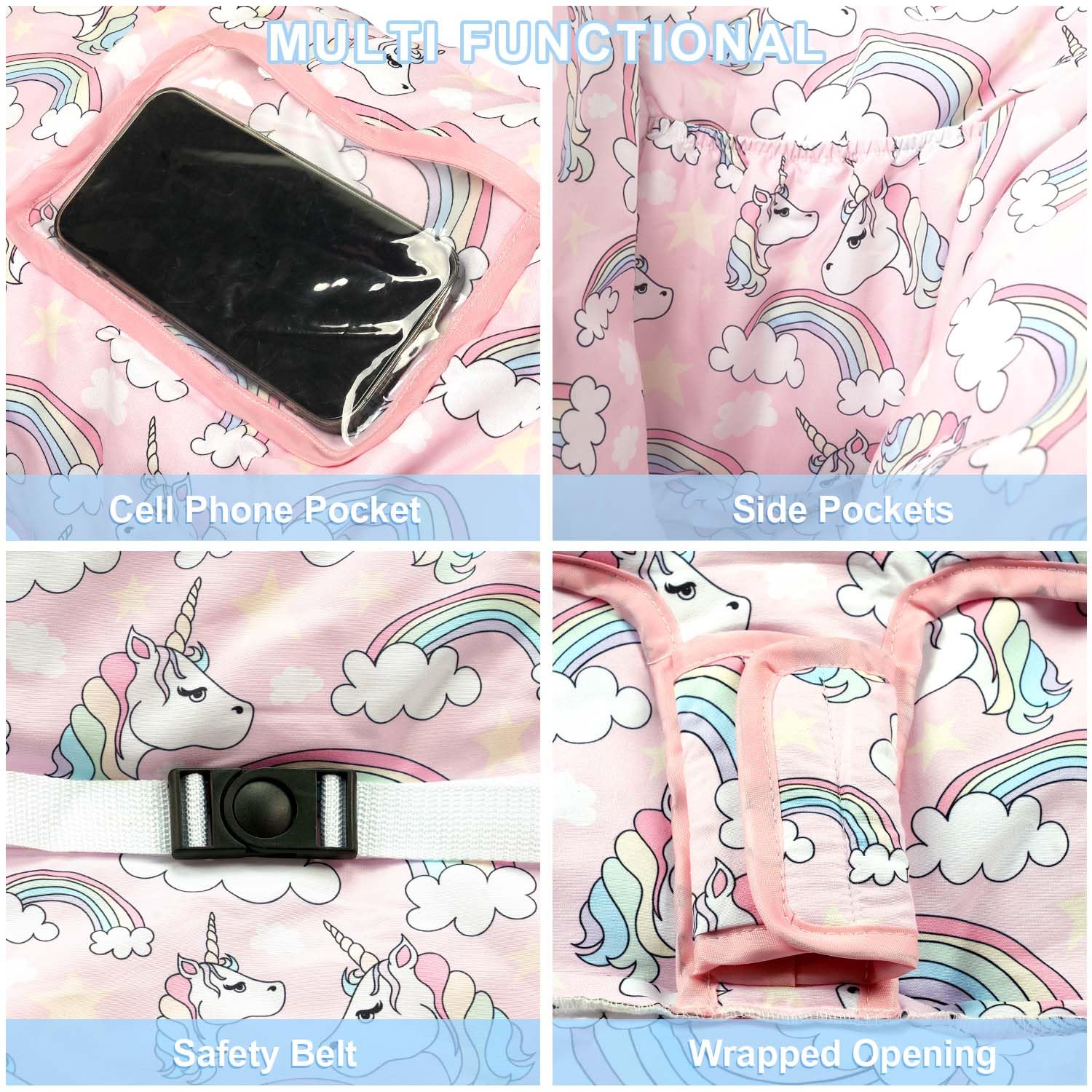 Polovillae pink cart cover with built-in storage pouches for baby essentials on errands