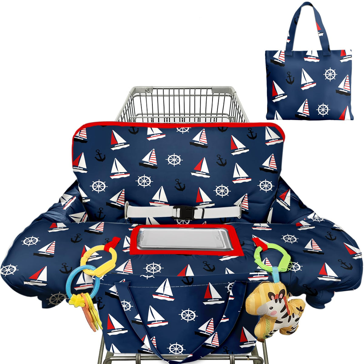Polovillae shopping cart cover blue sailboat folded for compact storage