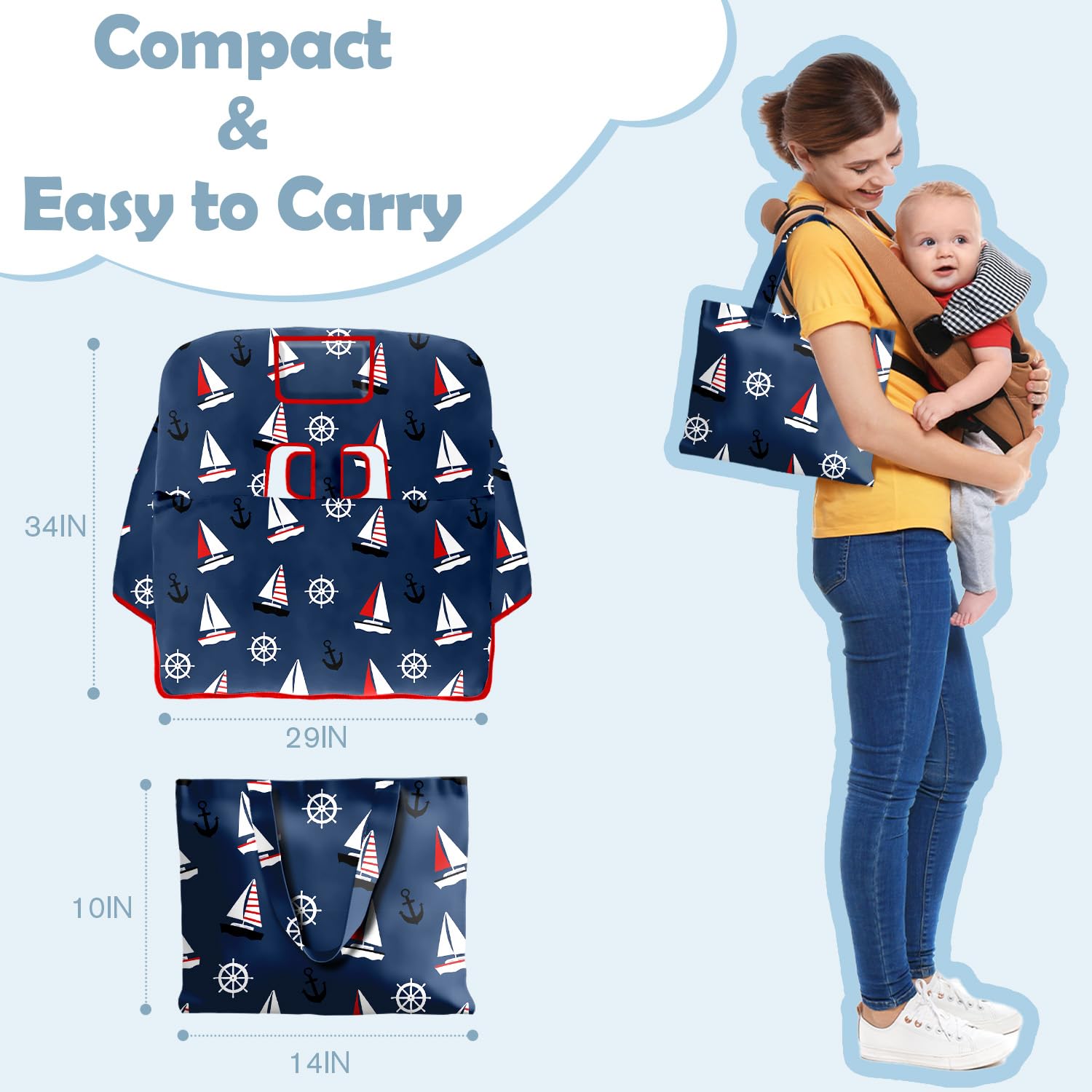 Polovillae shopping cart cover blue sailboat pocket stores essentials