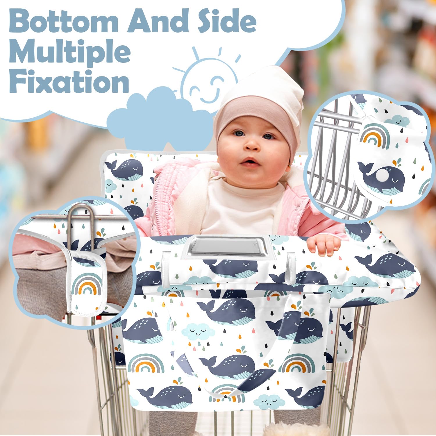Polovillae water-resistant cart cover protects baby from damp surfaces.