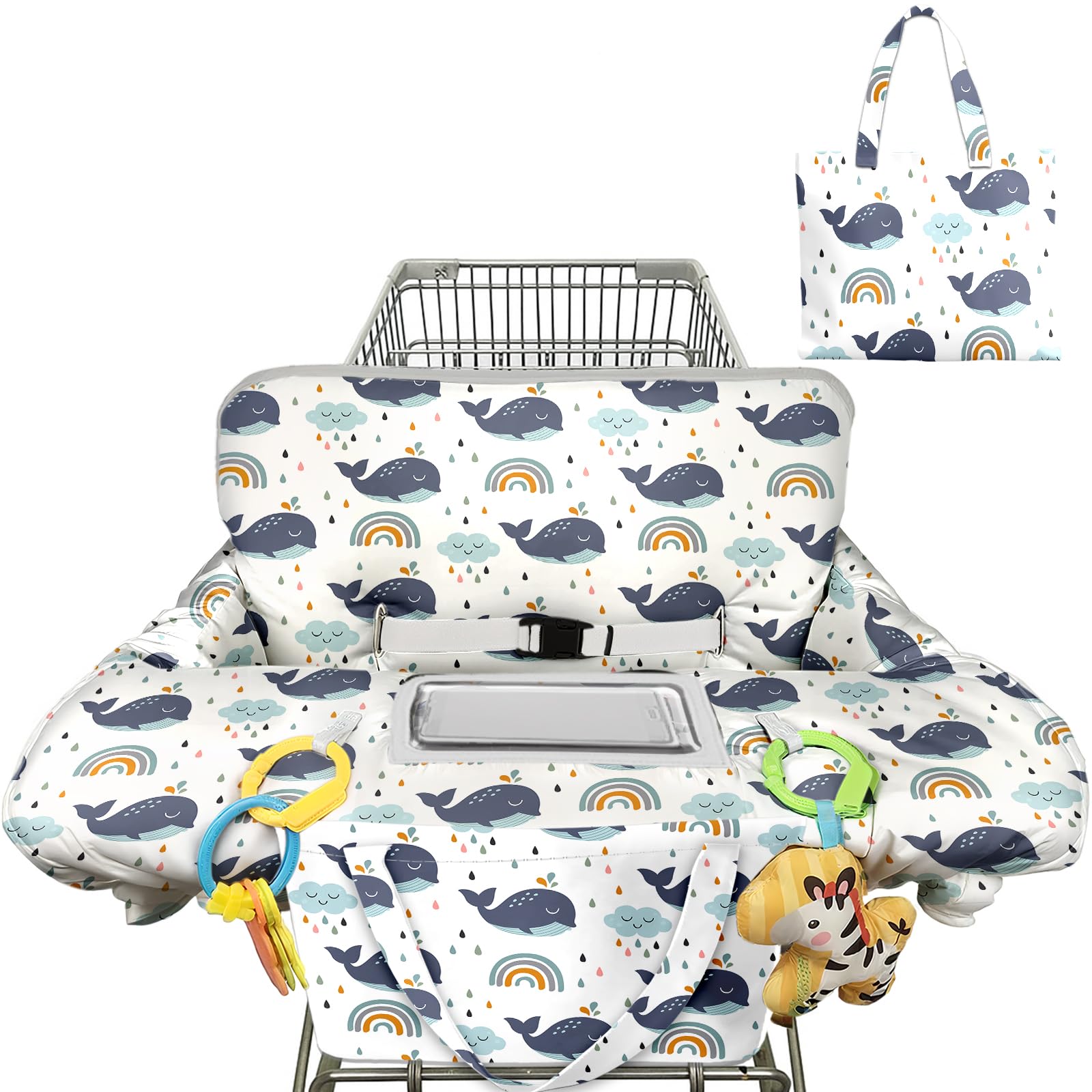 Polovillae White Whale shopping cart cover with padded comfort.