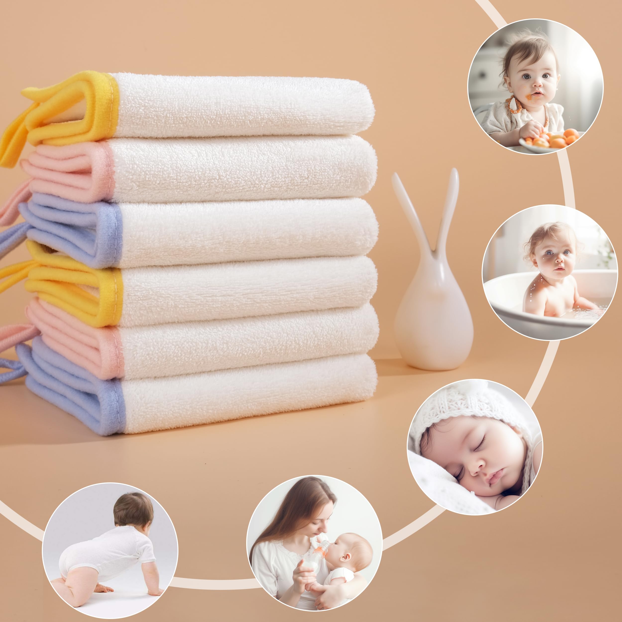 POLYTE baby bath time washcloth image highlights soft fibers for skin-friendly cleansing