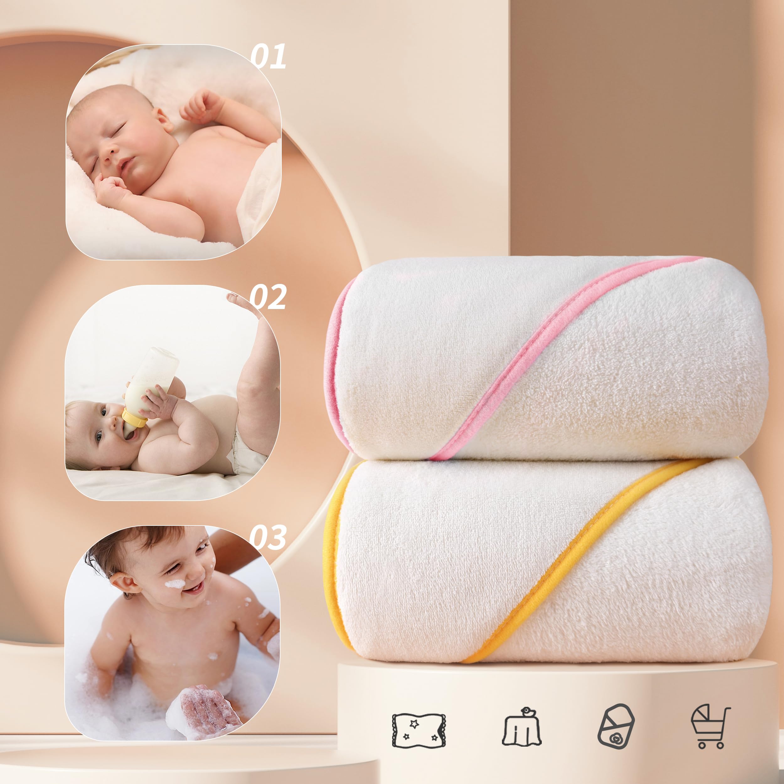 POLYTE premium microfiber hooded baby towel with pink trim, gentle softness for delicate skin