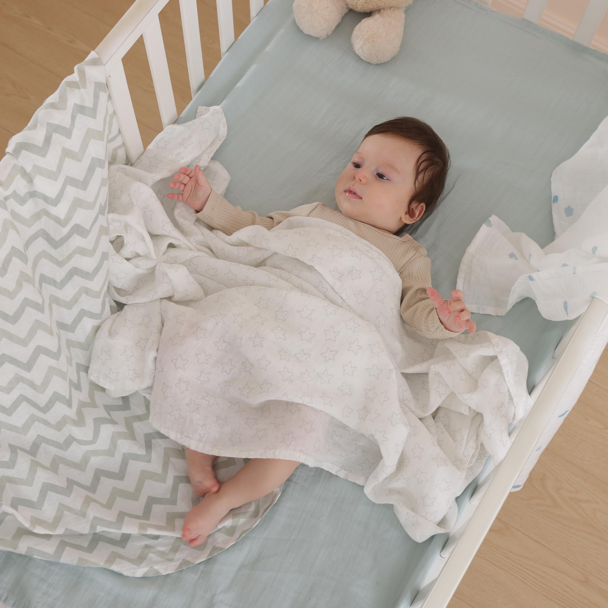 POMISO muslin swaddle striped blanket 47x47 inches for versatile use