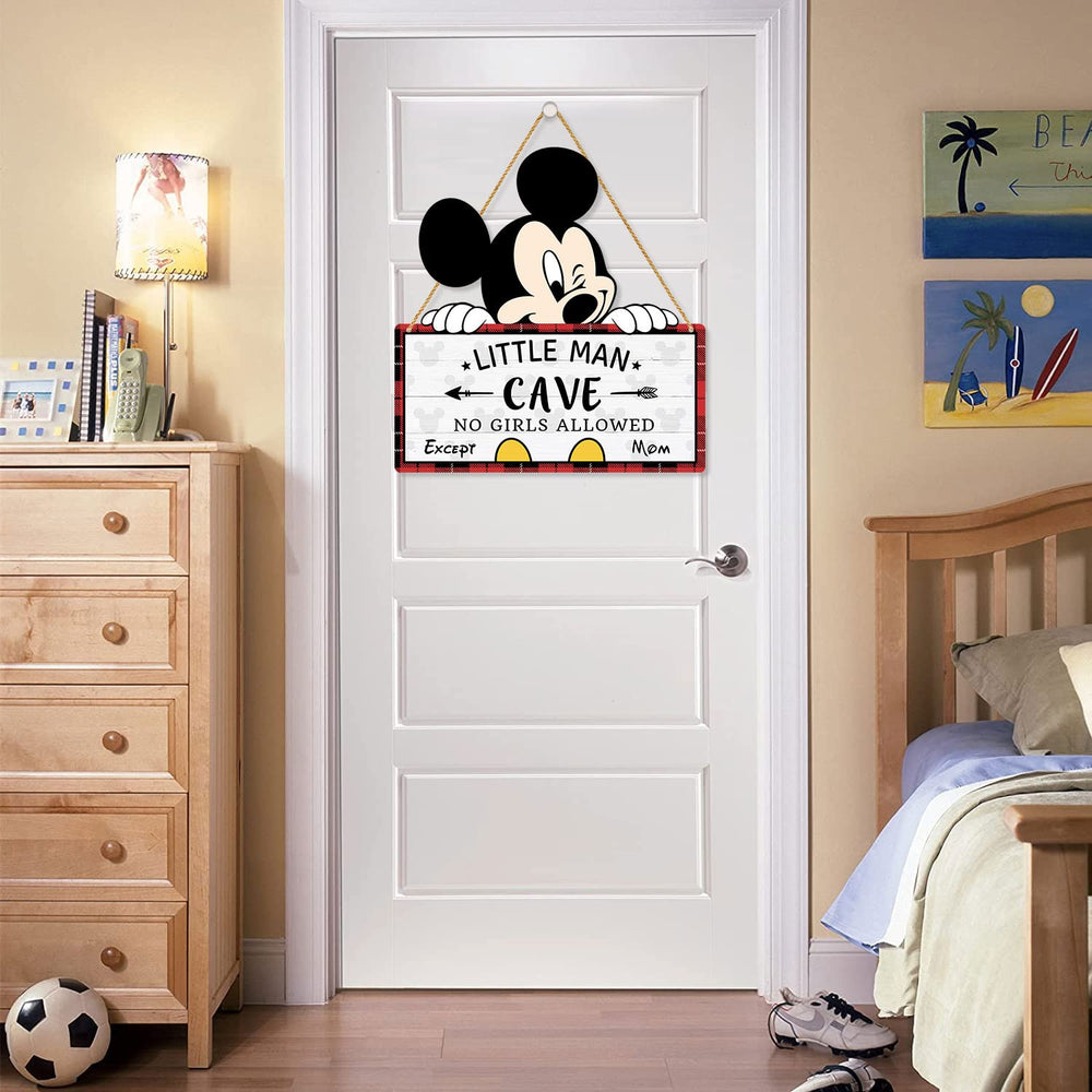 Poncpis red and black plaid door sign brightens kids rooms.