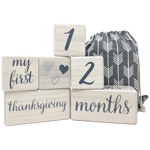 Pondering Pine baby milestone blocks stacked for timeless monthly photos and keepsake memories.