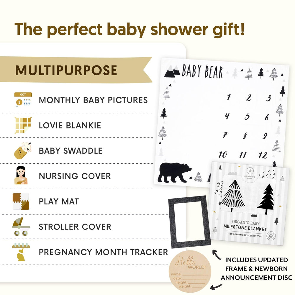 Pondering Pine high-contrast woodland bear aids baby visual engagement