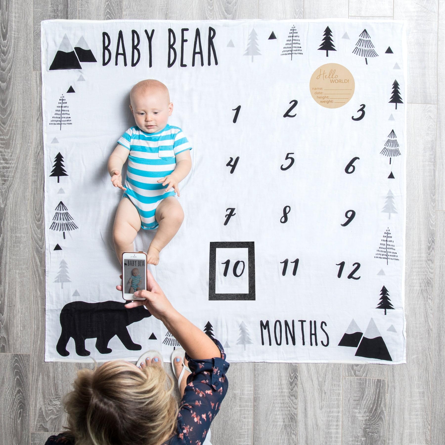 Pondering Pine newborn announcement disc for sharing milestones