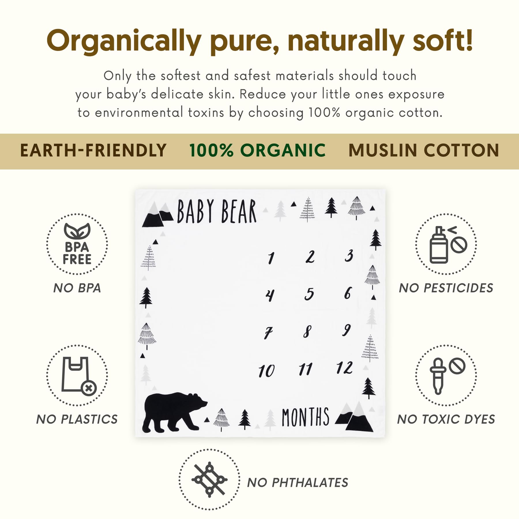 Pondering Pine organic cotton baby blanket offers soft comfort for snuggles