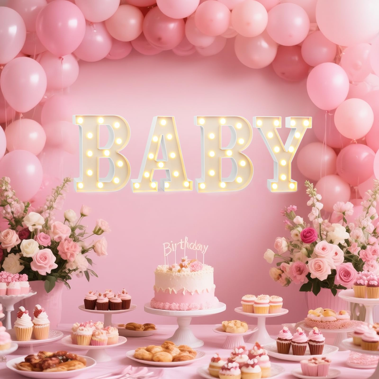 Pooqla BABY marquee light for gender reveal setup and celebration