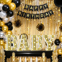 Pooqla gold glitter letters closeup shimmering for events