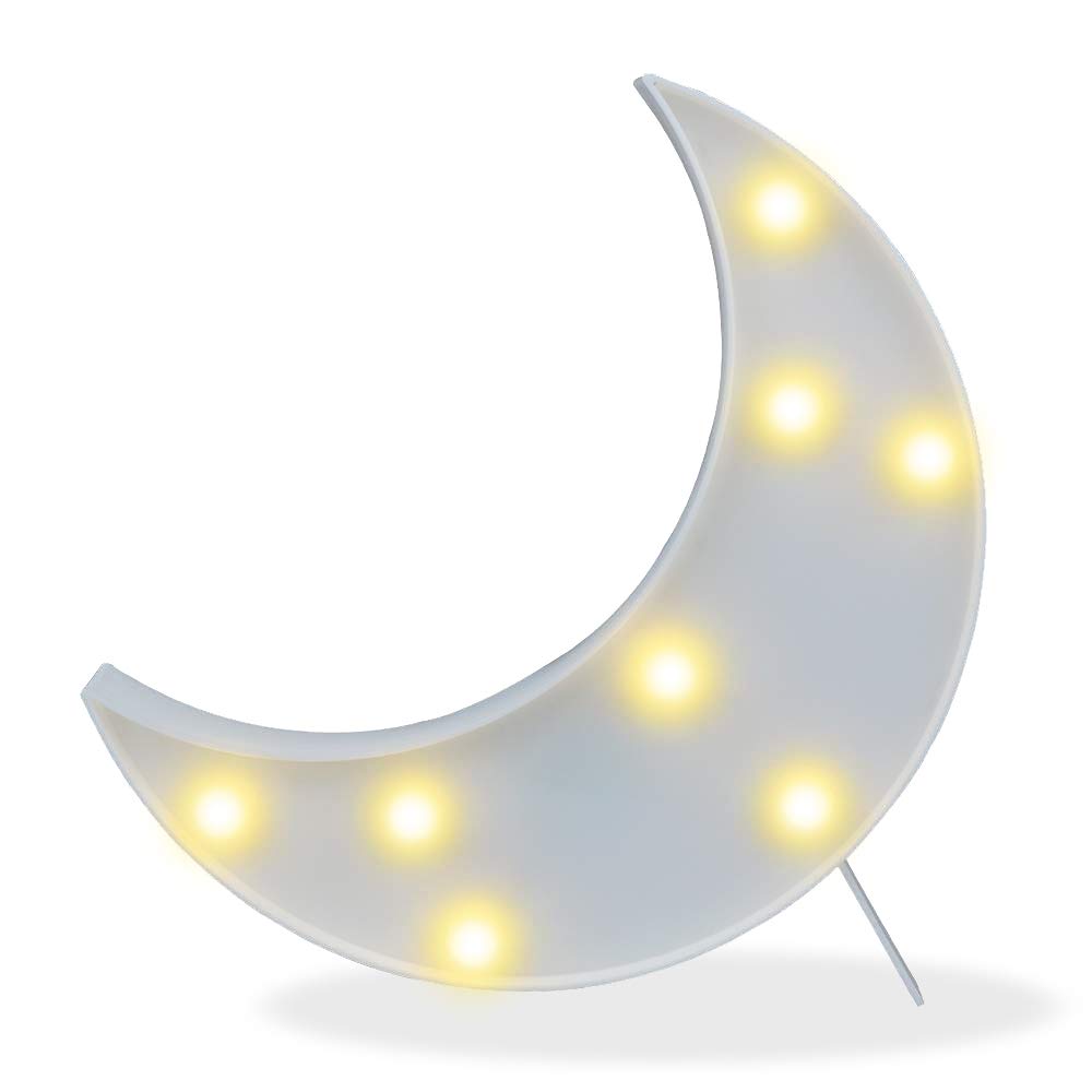 Pooqla Moon marquee sign with warm LEDs for cozy ambient lighting.