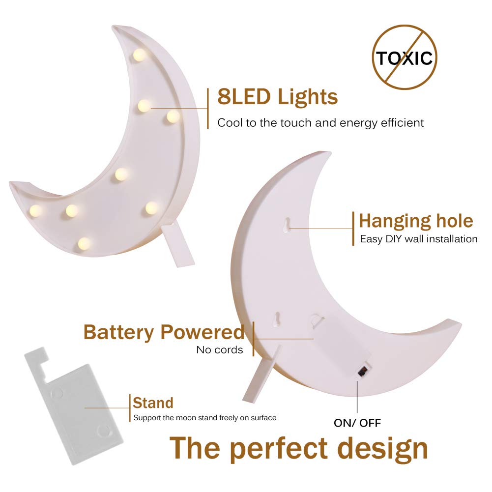 Pooqla Moon marquee wall-hanging display brightens walls with soft glow.
