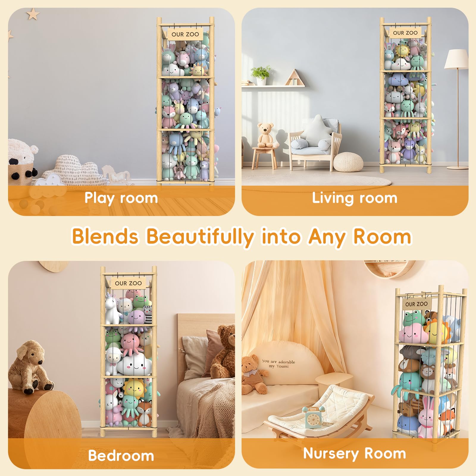 POOSIDE child-friendly wood finish organizer complements decor while simplifying cleanup.